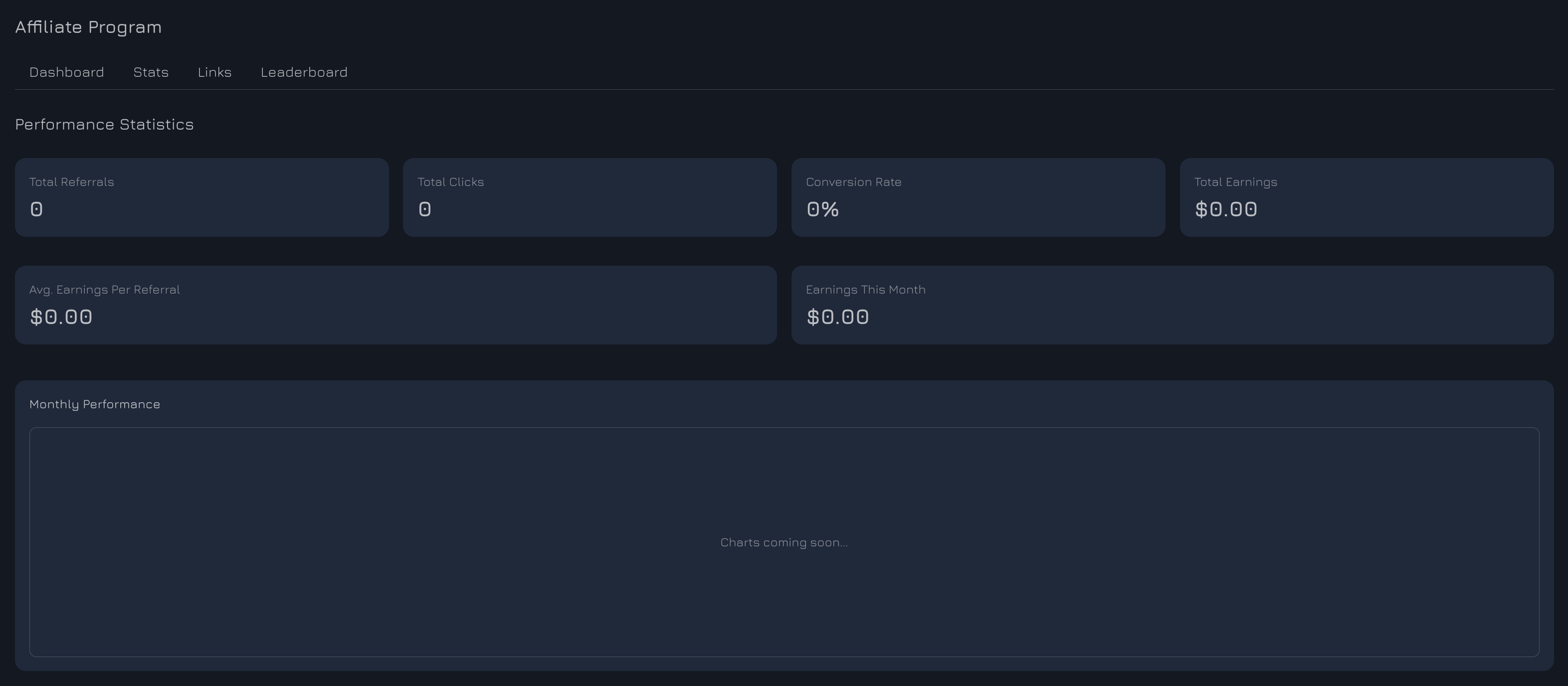 Affiliate Dashboard - Performance Statistics